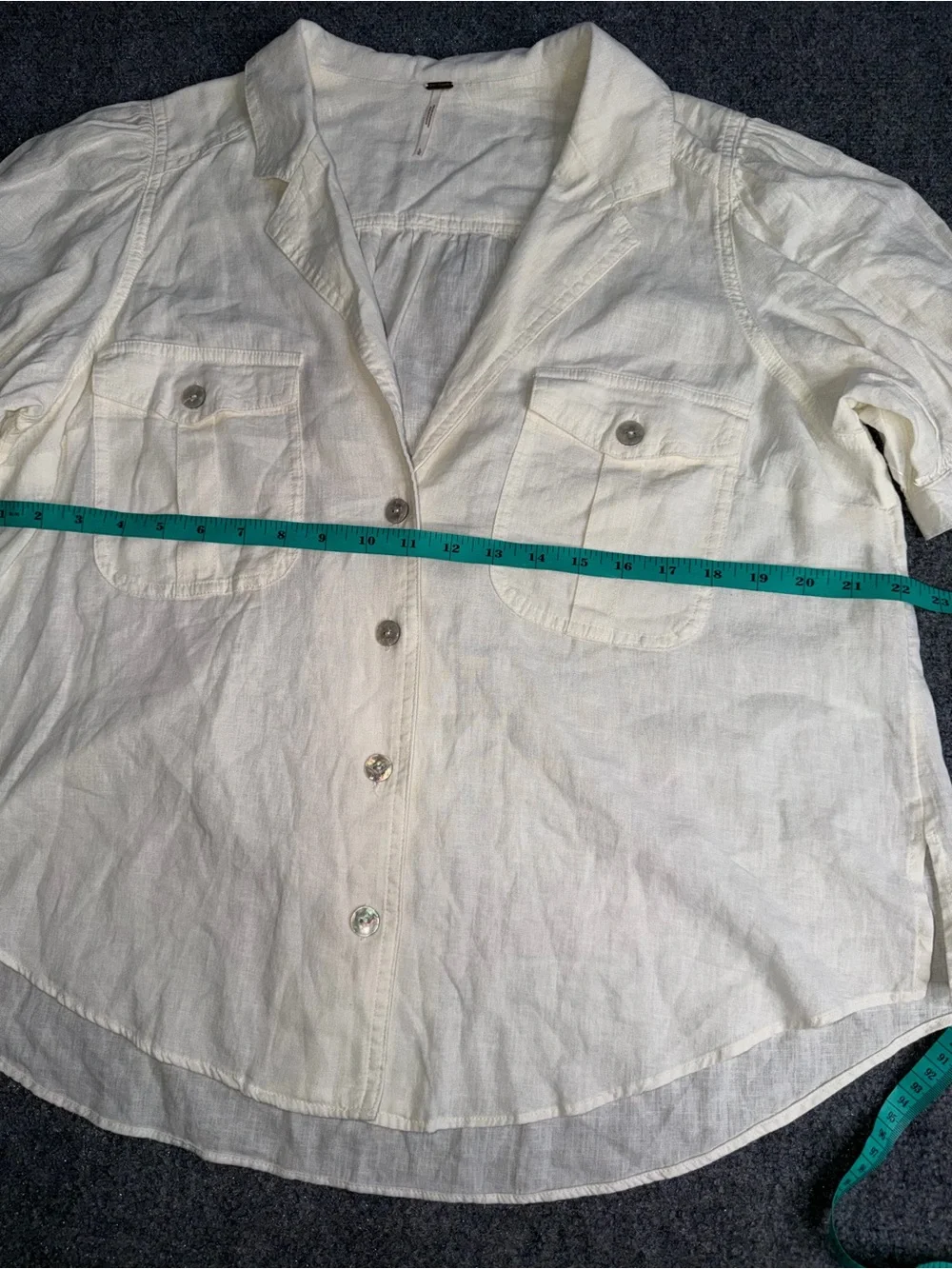Free People Cream Button-Front Puff Sleeve Shirt